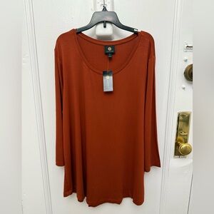 JM Collection Rust Brown Scoop Neck Top XL New